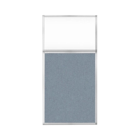 Versare Hush Panel Configurable Cubicle Partition 3' x 6' W/ Window Powder Blue Fabric Clear Window 1852304-2